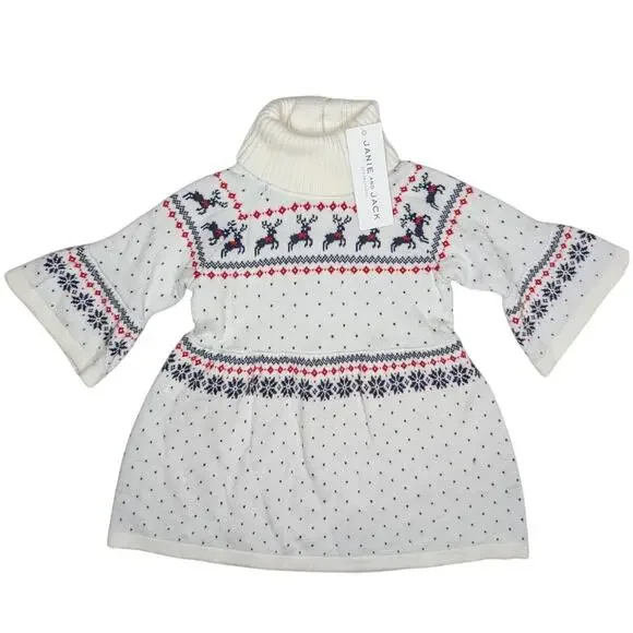 Janie and Jack Fair Isle Holiday Reindeer Sweater Dress - Picture 4 of 9